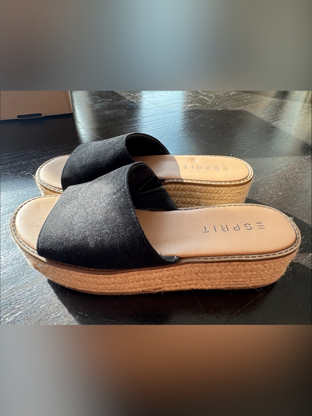 Esprit Black Slide Sandals with Espadrille Platform 2 inch
